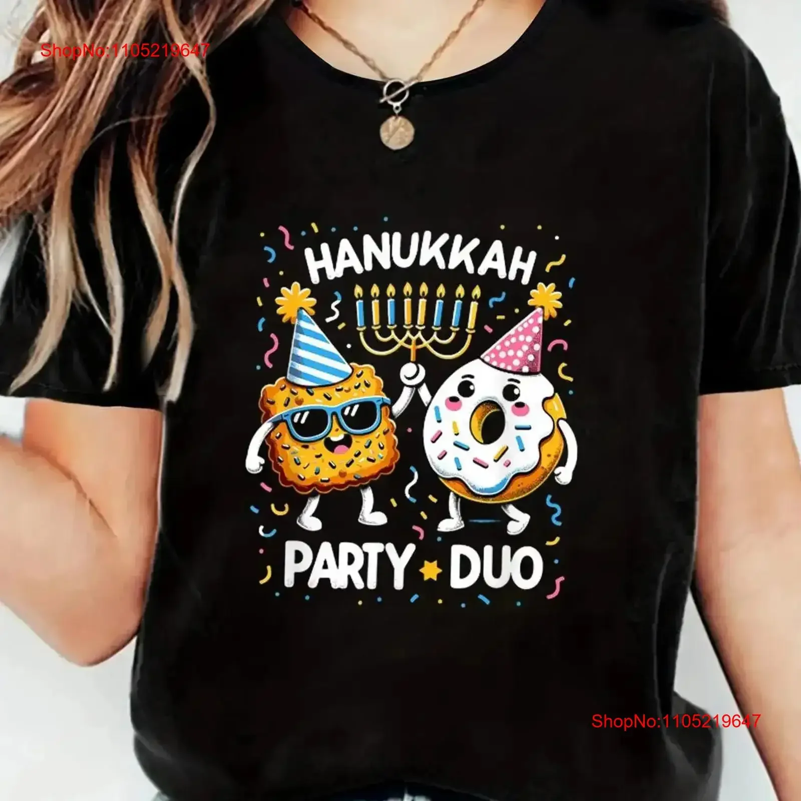 Hanukkah Celebration Donut Latke T Shirt Women'S Casual Styl vintage Washed graphic Comfortable Top For Everyday Wear homme
