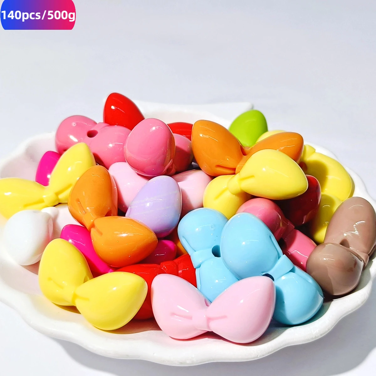 140 Uds./500g de dibujos animados acrílicos lindo arco gordo perforado DIY con cuentas cadena para teléfono móvil cordón para el cabello accesorio regalo del festival
