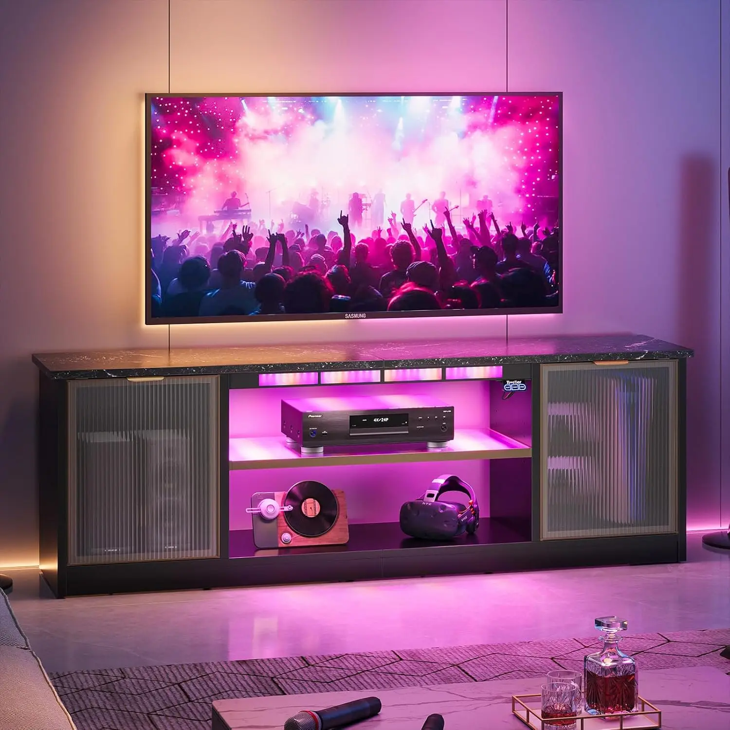 

Gaming TV Stand with Music Sync Light RGB LED Storage for PS5 Xbox 50-65 inch TV