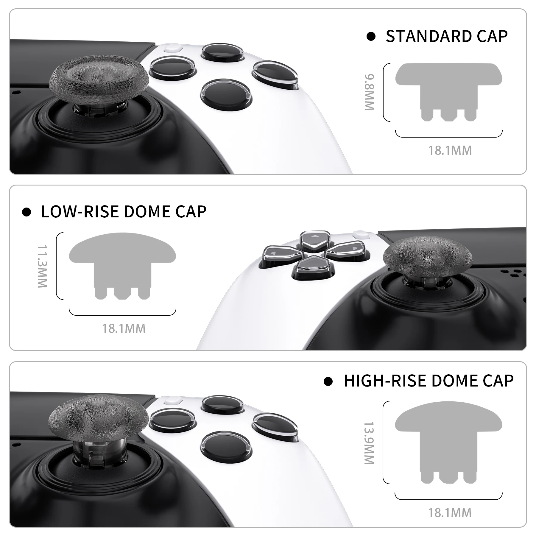 EXtremeRate-substituição thumbsticks para PS5 Borda Controlador, analógico Stick Joystick Botões, Clear Preto