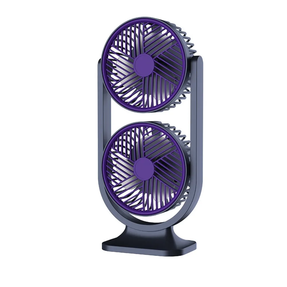 5 Gear Dual-Head Desktop Fan Night Light Low Noise Double Head Desk Fan USB Rechargeable Lightweight Small Electric Fan