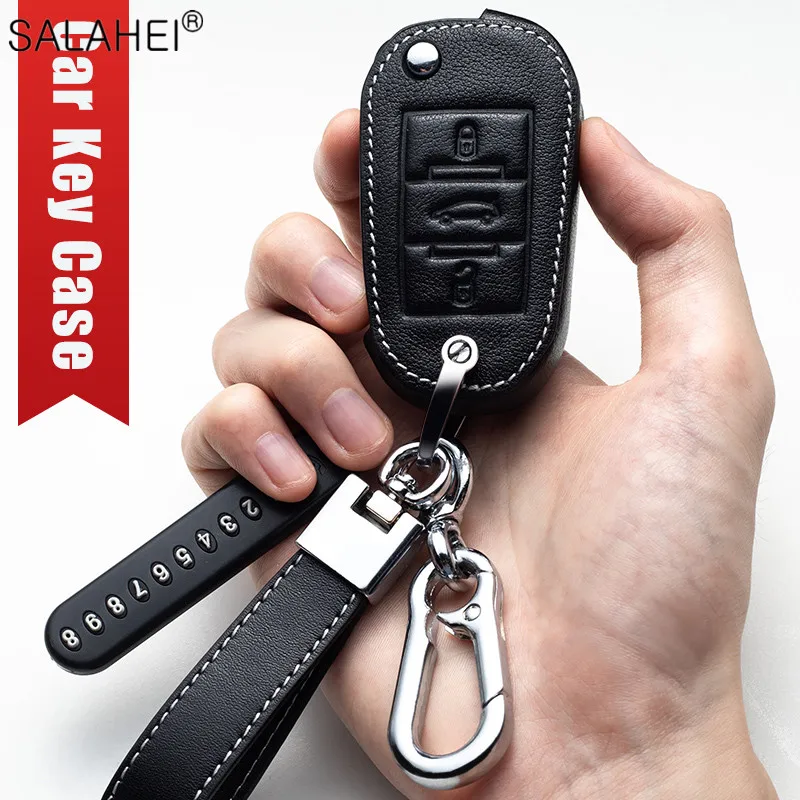 For Peugeot 308 408 508 3008 2008 208 301 308 206 207 307 Leather Car Remote Key Case Protection Shell Fob Auto Accessories