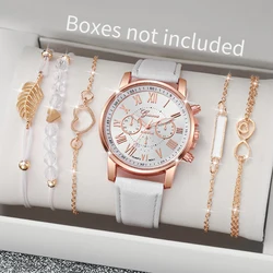 6PCS/Set Women's Watch  Fashion Roma Dial Quartz Watches Bracelets Set (Without Box)