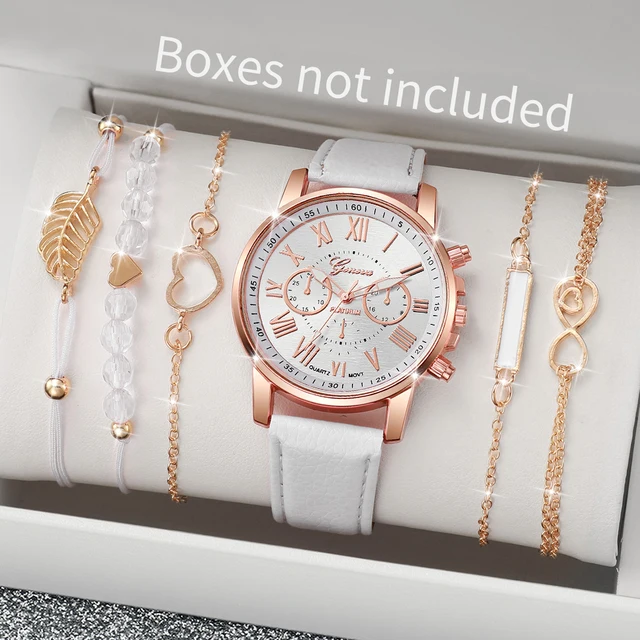 6 sztuk/zestaw zegarek damski moda Roma Dial zegarki kwarcowe zestaw bransoletek (bez pudełka)