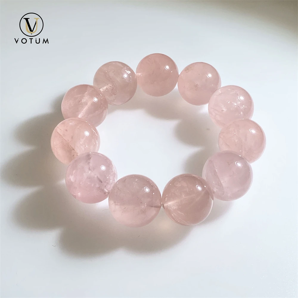 Votum Natural Large Size 17m Madagascan Rose Quartz Bracelet for Unisex Love Attract Pink Crystal Healing Energy Stone Bracelets