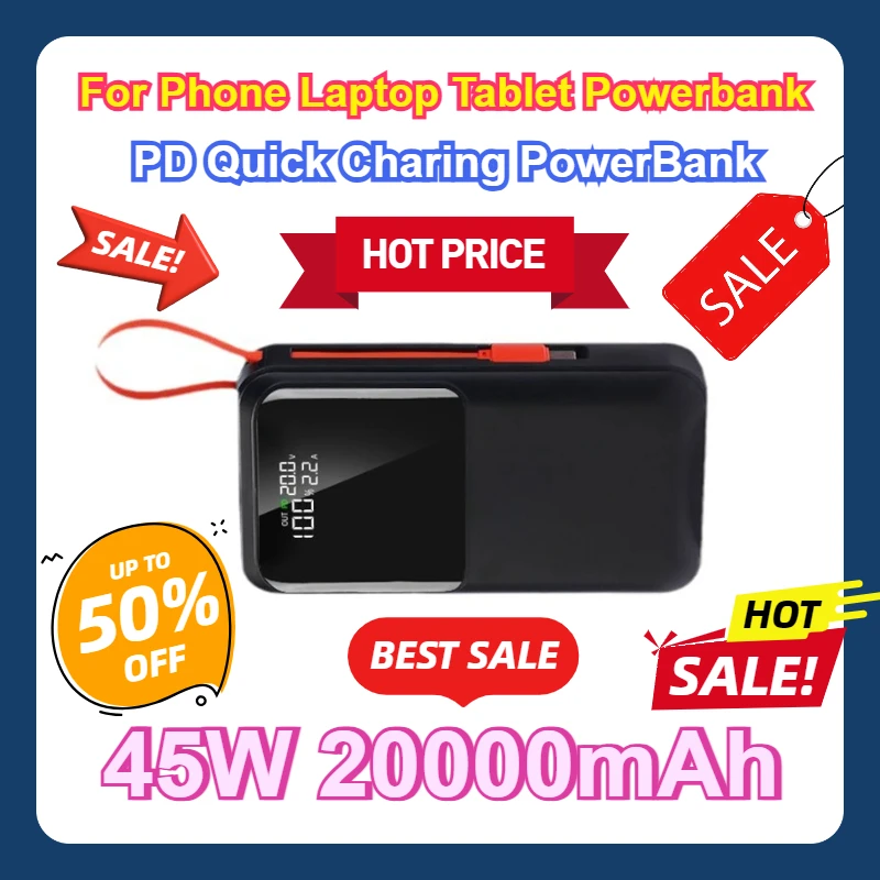 For Phone Laptop Tablet Powerbank 45W Power Bank 20000mAh PD Quick Charing 20000mAh PowerBank Type C External Battery Charger