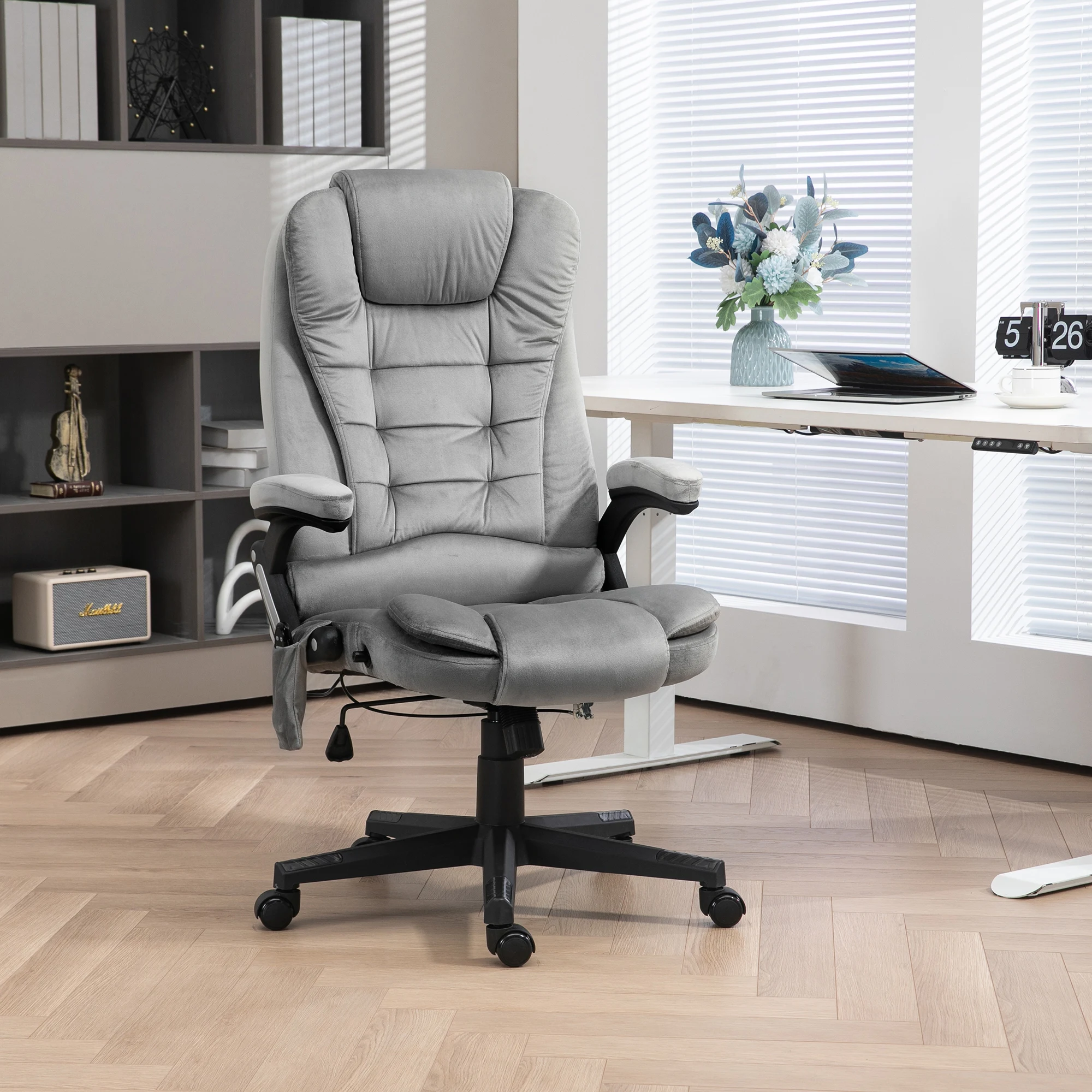 Massage Office Chair with 6 Points Heat Velvet Executive Office Chair Gray image 2