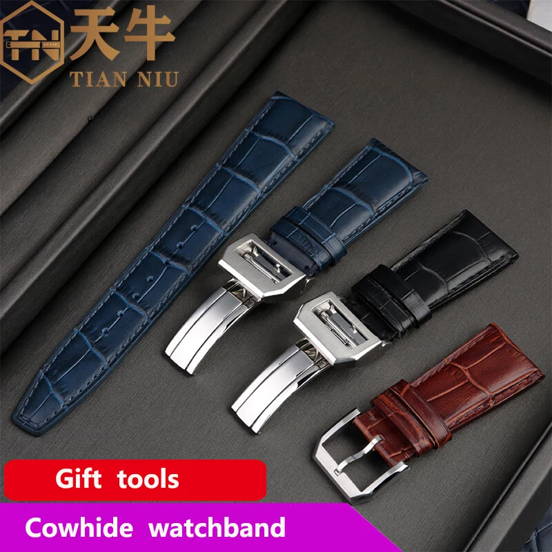 20mm 22mm  cowhide Watch Strap Bracelet for IWC Portugal 7 /Pilot Botao Fino Mark 18 Series black blue brown men's watchband