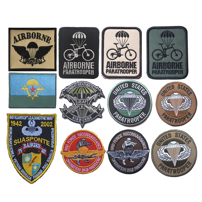 Singapore USA Airborne Paratrooper Embroidered Hook Fastener Patch Badge Applique Emblem for Clothing