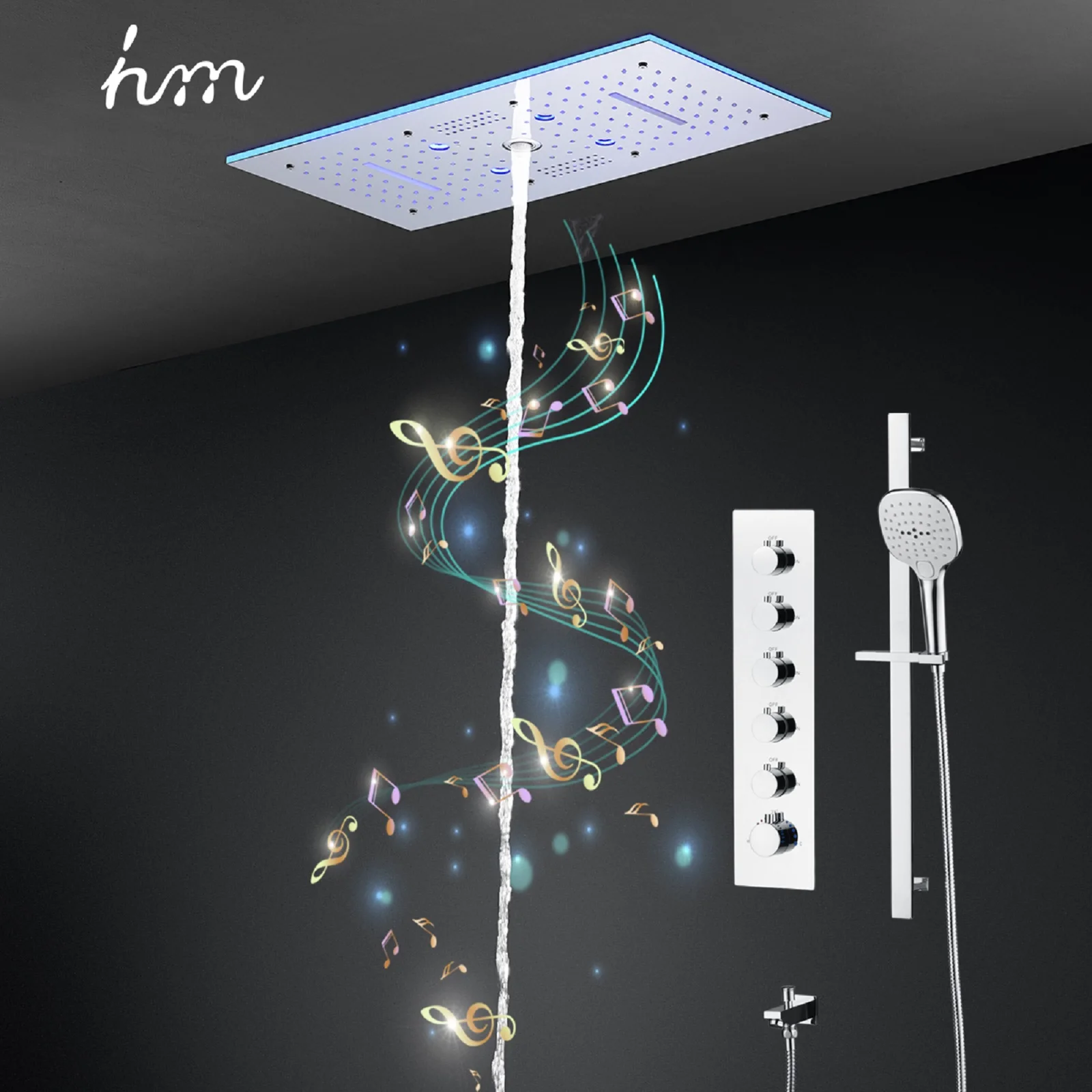 Hot Selings 300x600mm Music Shower Set LED Rain Column Waterfall Mist Shower Faucets Set Thermostatic