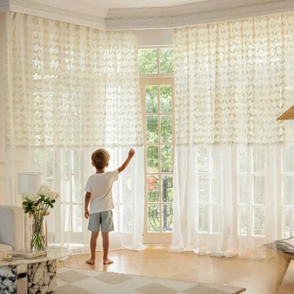 Romantic French Lace Curtains for Bedroom Living Room Patchwork Tulle Gauze Lightweight Soft Apricot White Vintage Luxury Drapes