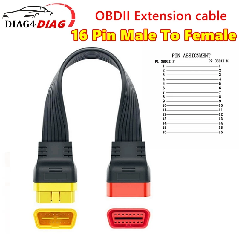 Unbendable OBD Extension Cable 36CM OBD2 Extended Connector 16Pin male to Female for ELM327