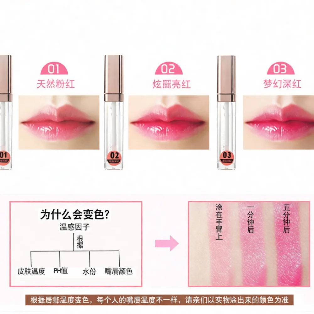 For Fey Beauty Temperature Changing Lip Oil Hydrating Tint Moisturizing Plumping Lip Gloss Smooth Nourishing Lipstick
