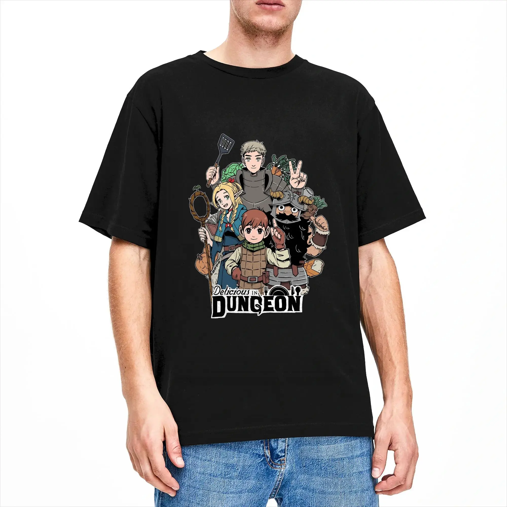 Delicious in Dungeon Meshi T-Shirt Men Women  Fashion Pure Cotton Tee Shirt Crew Neck Short Sleeve T Shirt Plus Size Clothing