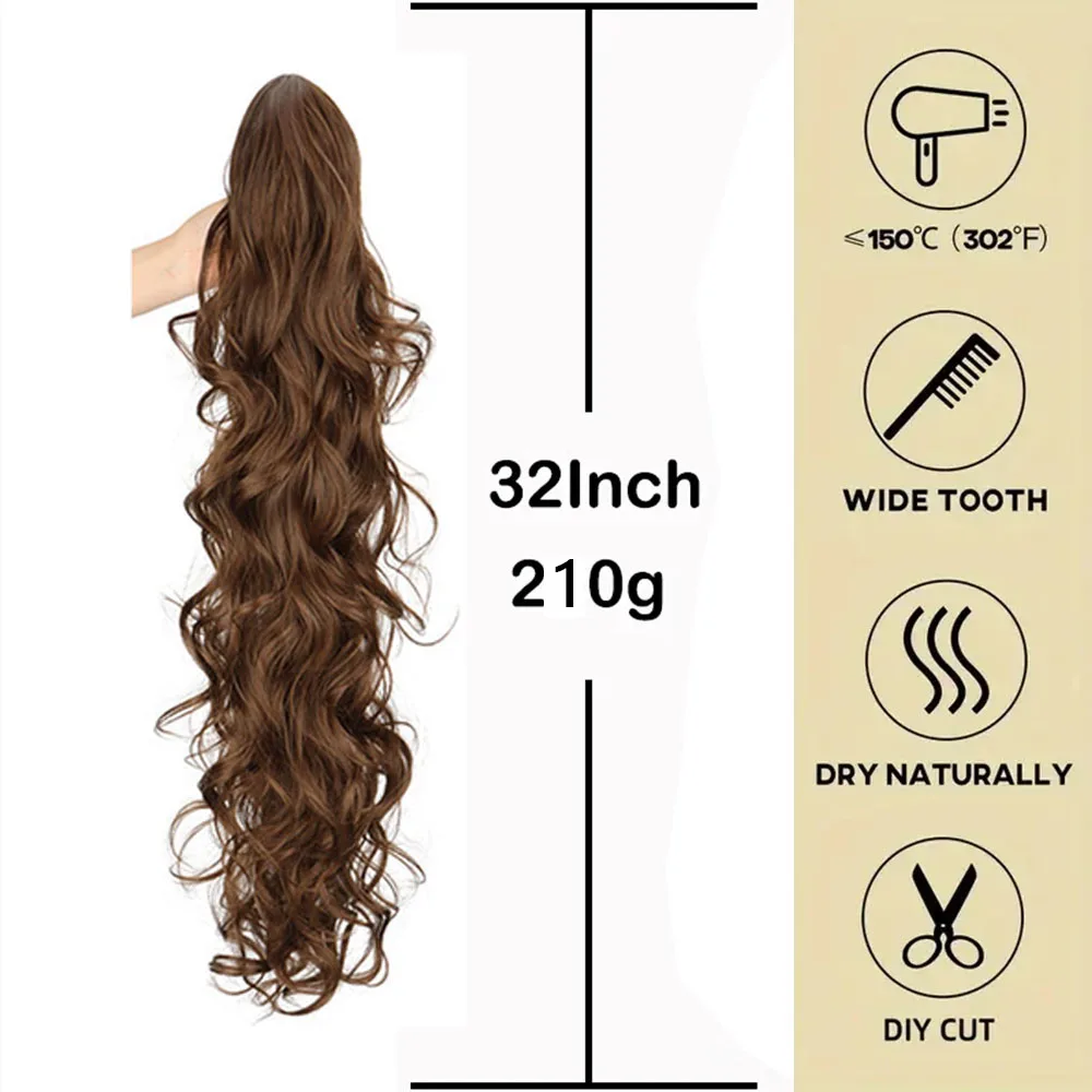 32 inch Synthetic Messy Bun Long Hair Big Long Curly Hair Extensions Claw Clip Style Female Ponytail Hair for Women Daily Use