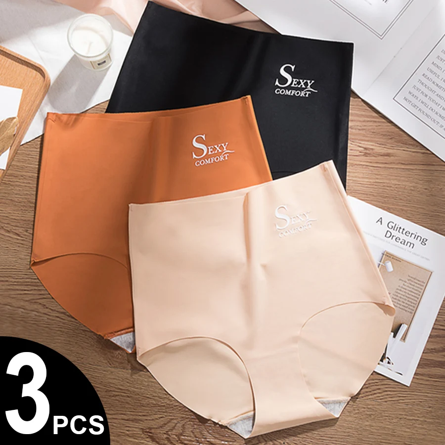 3 pz/set donne a vita alta Sexy mutandine senza cuciture slip tinta unita Lingerie biancheria intima femminile signore mutande intime di seta del