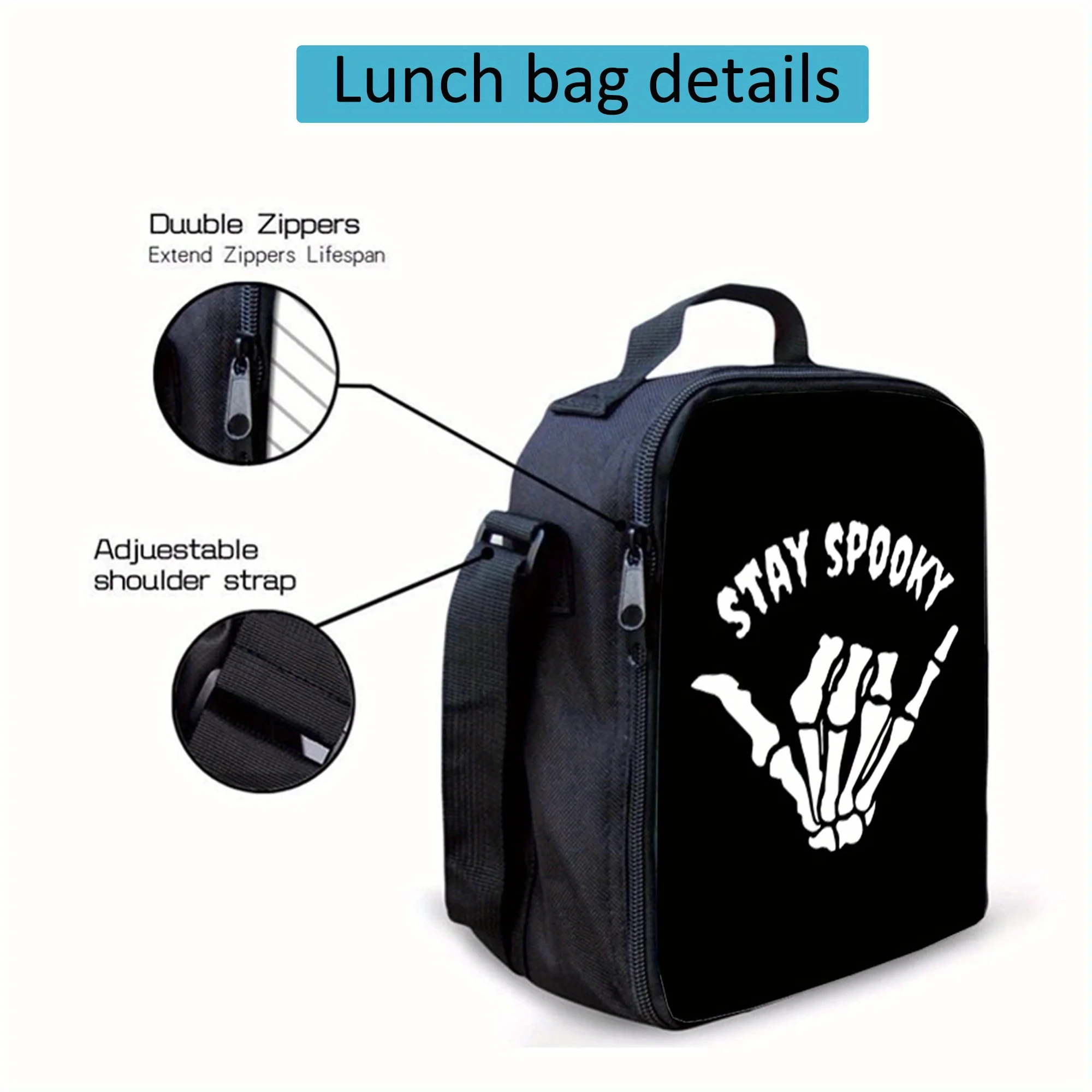 Skull Finger Pattern Lunch Bag Fashion Thermal Insulation Bag Large-capacity Outdoor Picnic Bag Practical Back-to-school Gift
