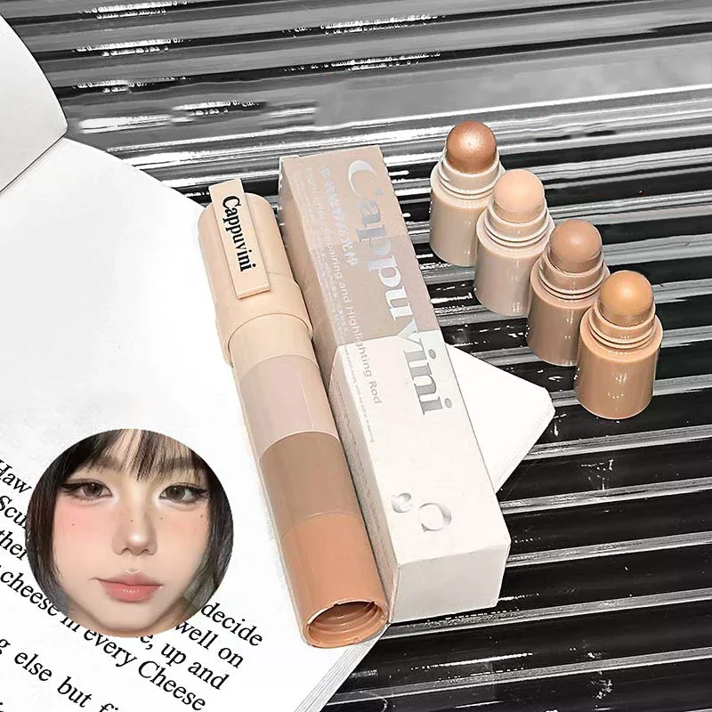 Cappuvini 4 In 1 Contour Highlighter Stick 4 Colors Natural Matte Brown Nose Shadow Makeup Matte Shimmer Eyeshadow Stick Set