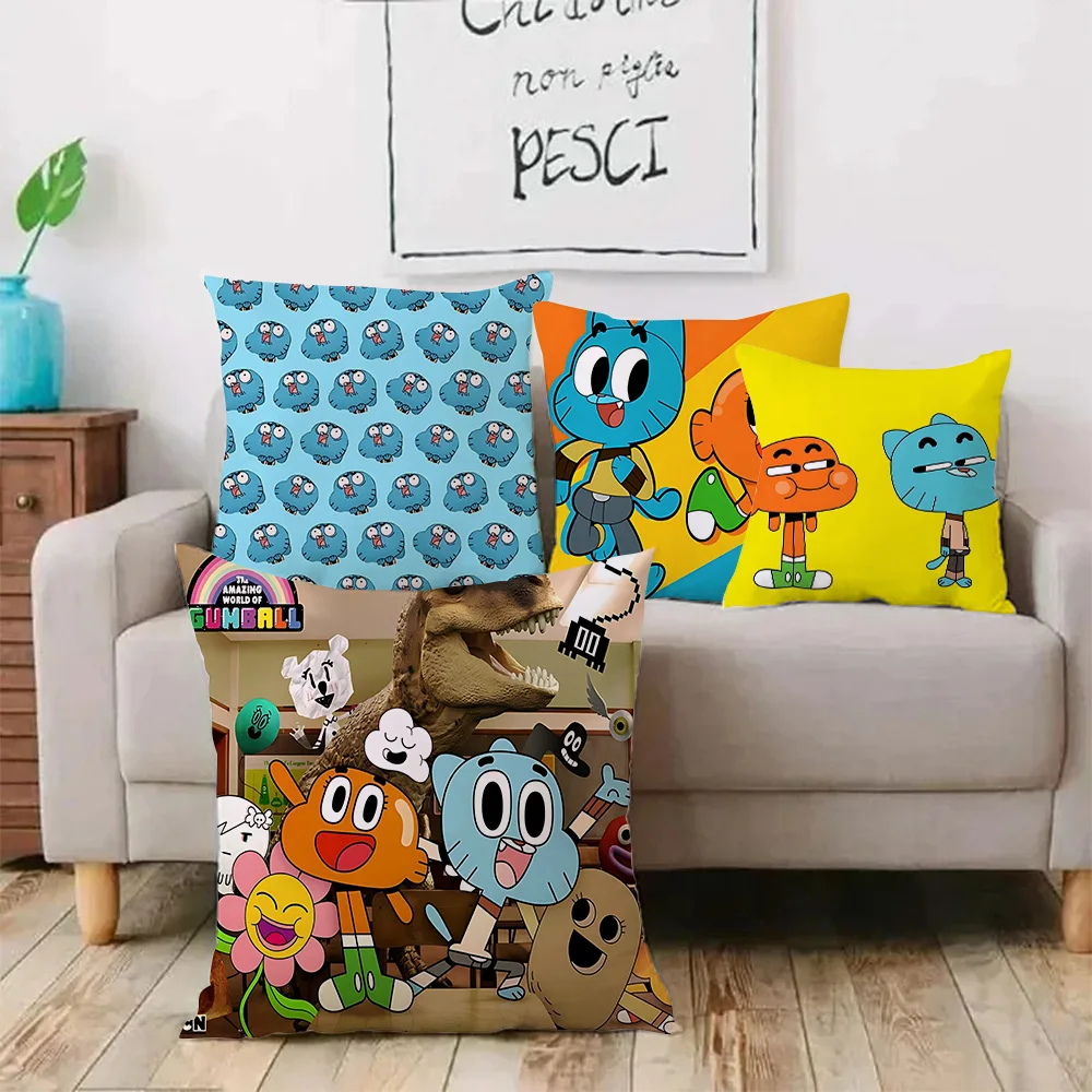 Pillow Covers Cartoon Anime Gumball Amazing World Sofa Decorative Home Double-sided Printing Short Plush Cute Cushion Cover