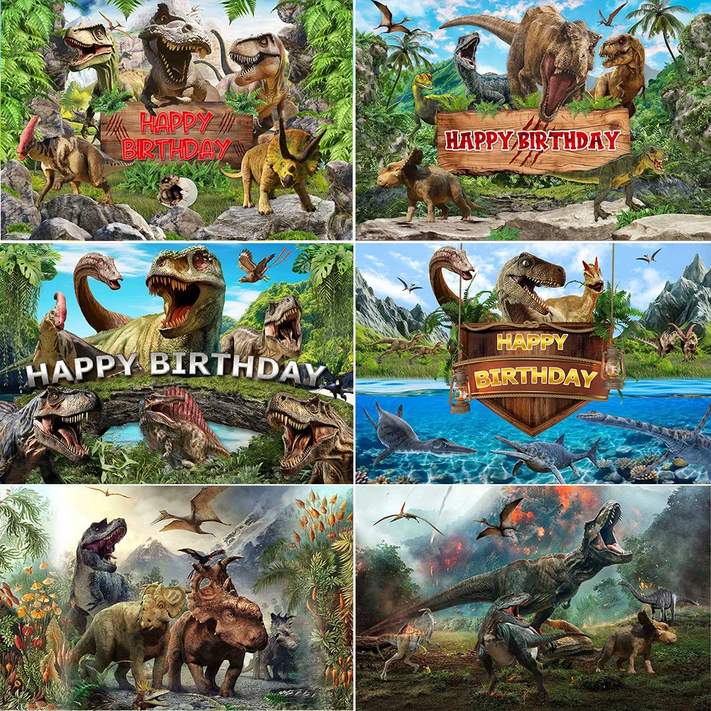 Animal World Dinosaur Theme Baby Boy Birthday Party 3D Safari Jungle Baby Shower Portrait Photography Background For Studio Prop