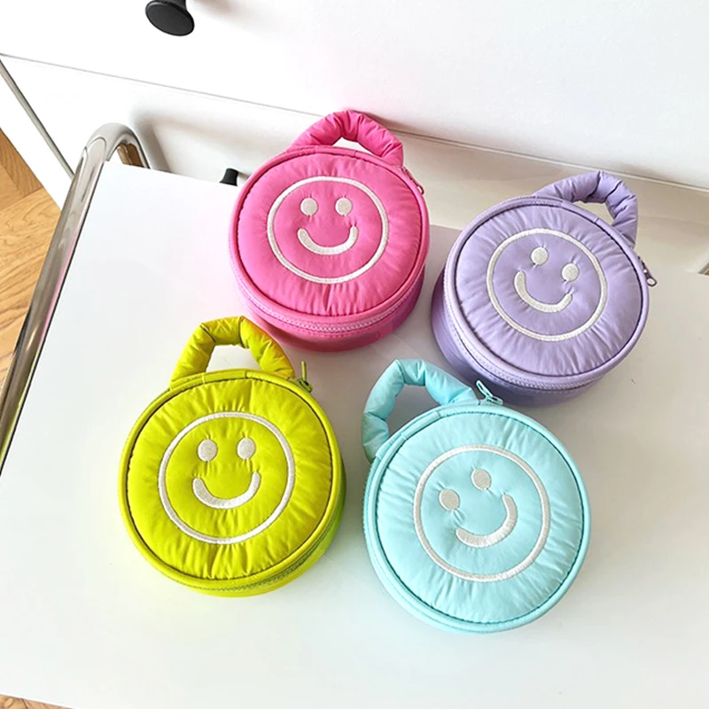 Fashion Cute Zip Cosmetic Bag Smile Face Portable Travel Mini Storage Bags Girls Casual Kids Handbag USB Earphone Storage Bags