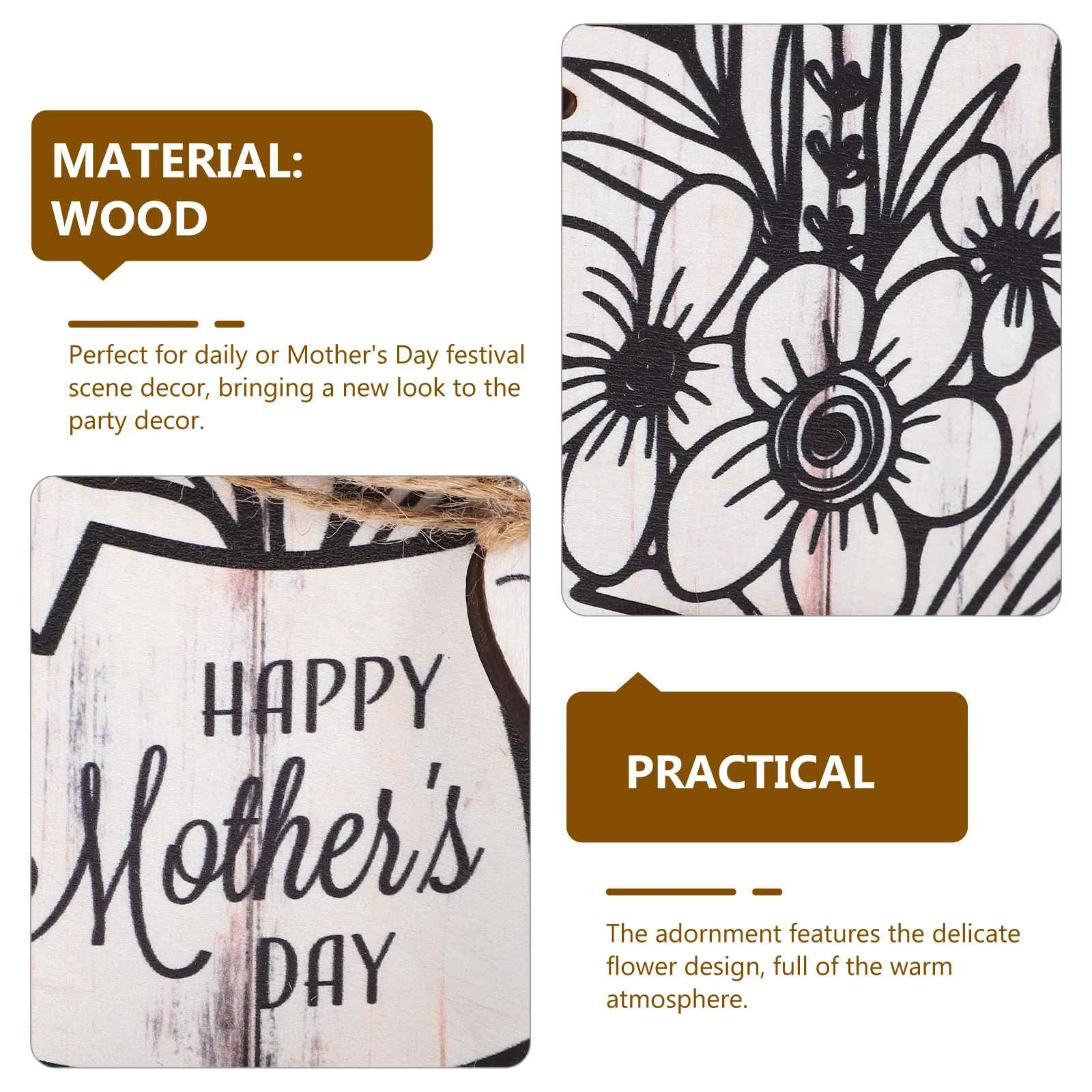 

Mother's Day Wooden Tabletop Sign Happy Mother's Day Decor Exquisite Flower Design Compact Size Home Office Living Room Bedroom