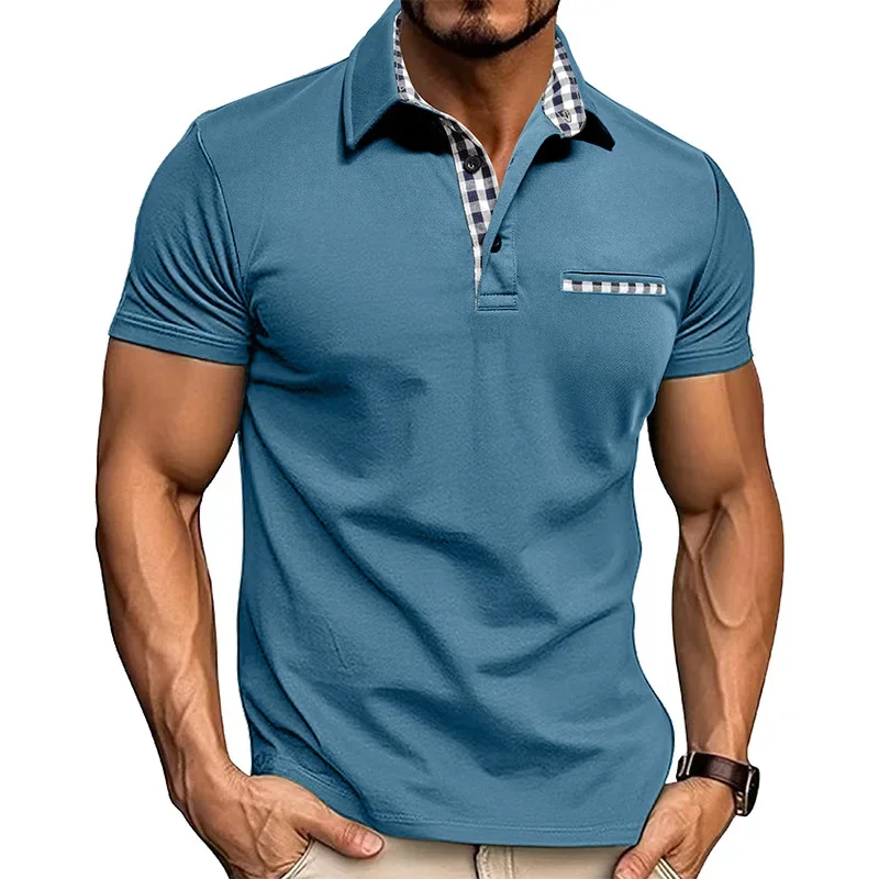 2025 Summer New Fashion Men's Turn-down Collar Short Sleeve Color-coded Casual Trendy T-shirts Male Polo Shirts Clothes Tops