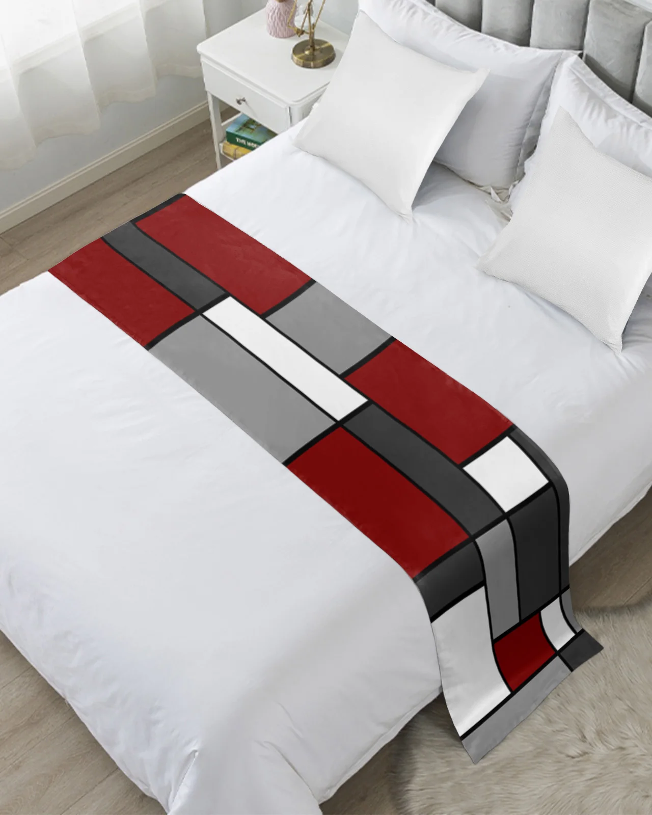 

Geometric Crimson Abstract Bed Runner Home Hotel Decoration Bed Flag Wedding Bedroom Bed Tail Towel