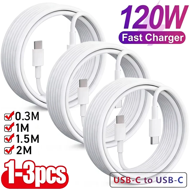 1-3 Peças Cabo USB-C para USB-C 120W de Carregamento Rápido, Suporta Carregamento Rápido para iPhone 17 16 Samsung Huawei Xiaomi Etc.
