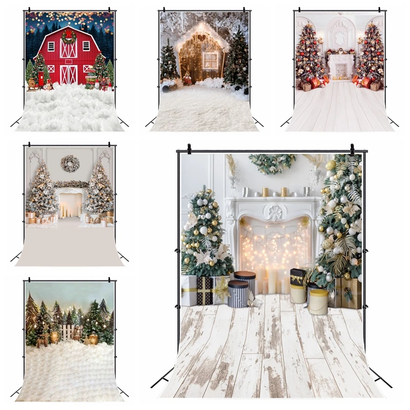 Photocall Christmas Party Backdrop Window Santa Claus Fireplace Baby Portrait Photography Background Photozone Photo Shoot Props