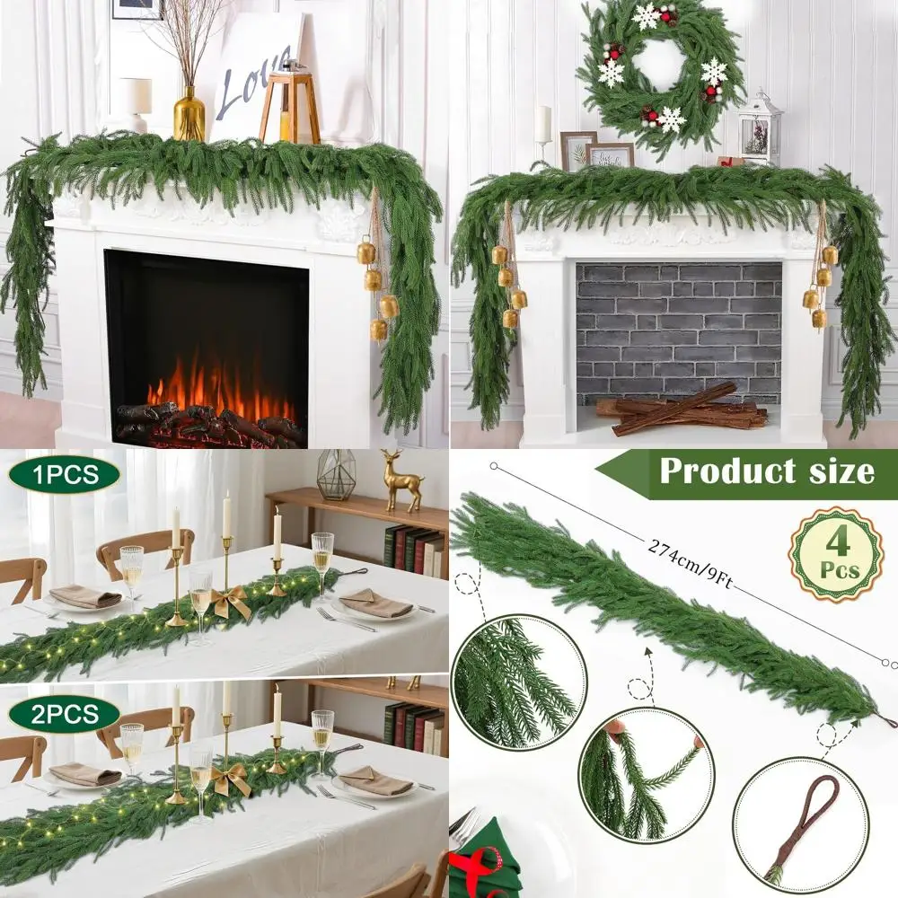

Набор из 4 реалистичных гирлянд из искусственной сосны длиной 9 футов для рождественского декора внутри и снаружи помещений
