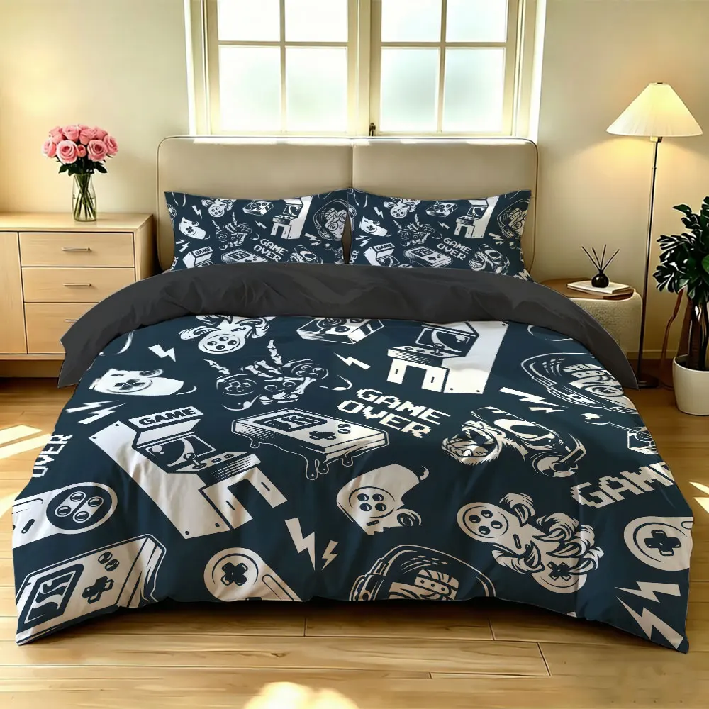 The three-piece game element pattern bedding set includes one bedspread and two pillowcases (without filling) home bedding se