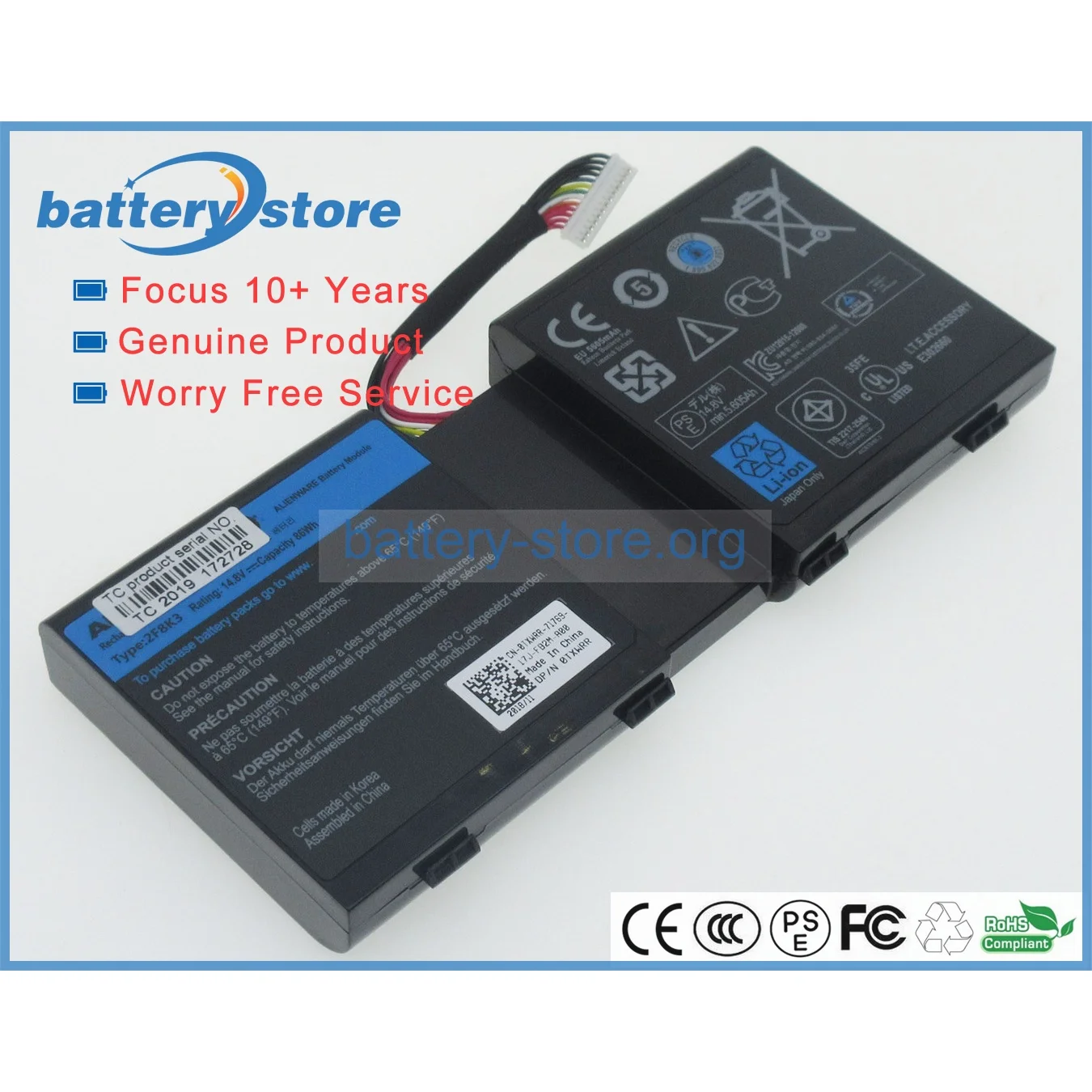 Genuine Original Laptop Batteries for 0KJ2PX,0G33TT,2F8K3,0J33TT,Alienware 17,M17X,ALW18D-1788,R5,17 R1,M17 R5,14.8V,12 Cell