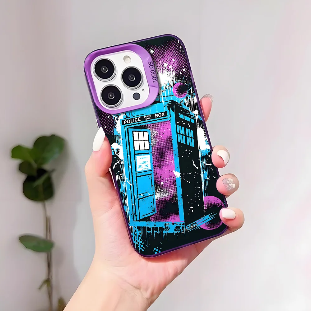 حافظة هاتف D-DoctorS W-Who لهاتف آيفون 17 16 15 14 13 12 11 Pro Max Plus Mini IMD لون فضي