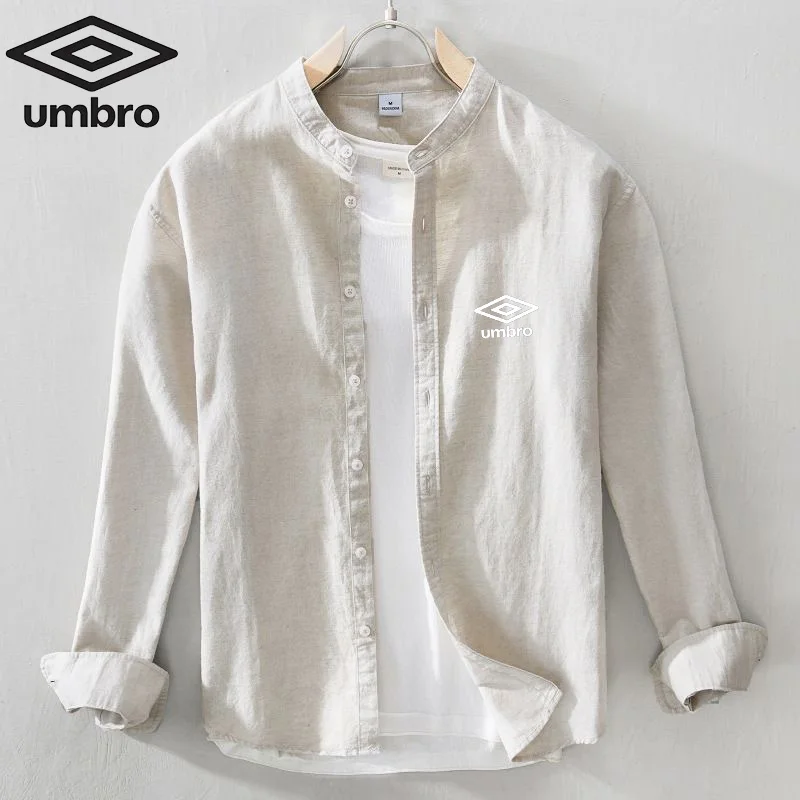 Umbro Crease-Resistance Shirts Men Summer New Short Sleeved 100% Cotton Linen Shirt Casual Loose Fitting High Elasticity T-shirt