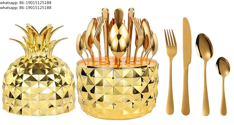 

Pineapple ABS Mood Egg Tableware Stainless Steel Knives, Forks and Spoons Set Gold 24-piece Set