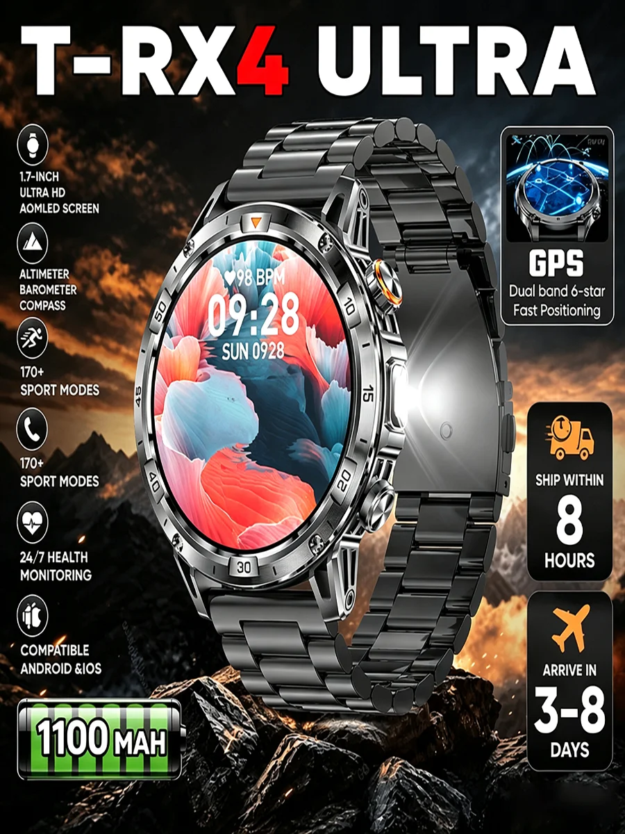 Nowy smartwatch sportowy T-RX4 Ultra Outdoor z ekranem AMOLED, GPS, kompasem, wysokościomierzem, barometrem, wodoodporny, dla mężczyzn i kobiet Ht22 — 2