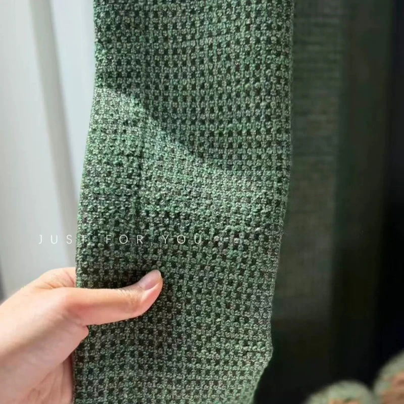 New Classic Green Plaid Jacquard Weaving Thickened Blackout Curtains for Living Room Bedroom French Window Customized