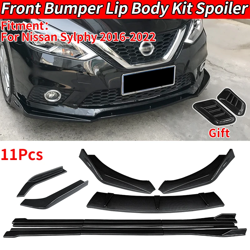 For Sylphy Sentra 2016-2022 Car Body Kit Front Bumper Lip Chin Spoiler Protector Side Skirts Extensions Rear Wrap Angle