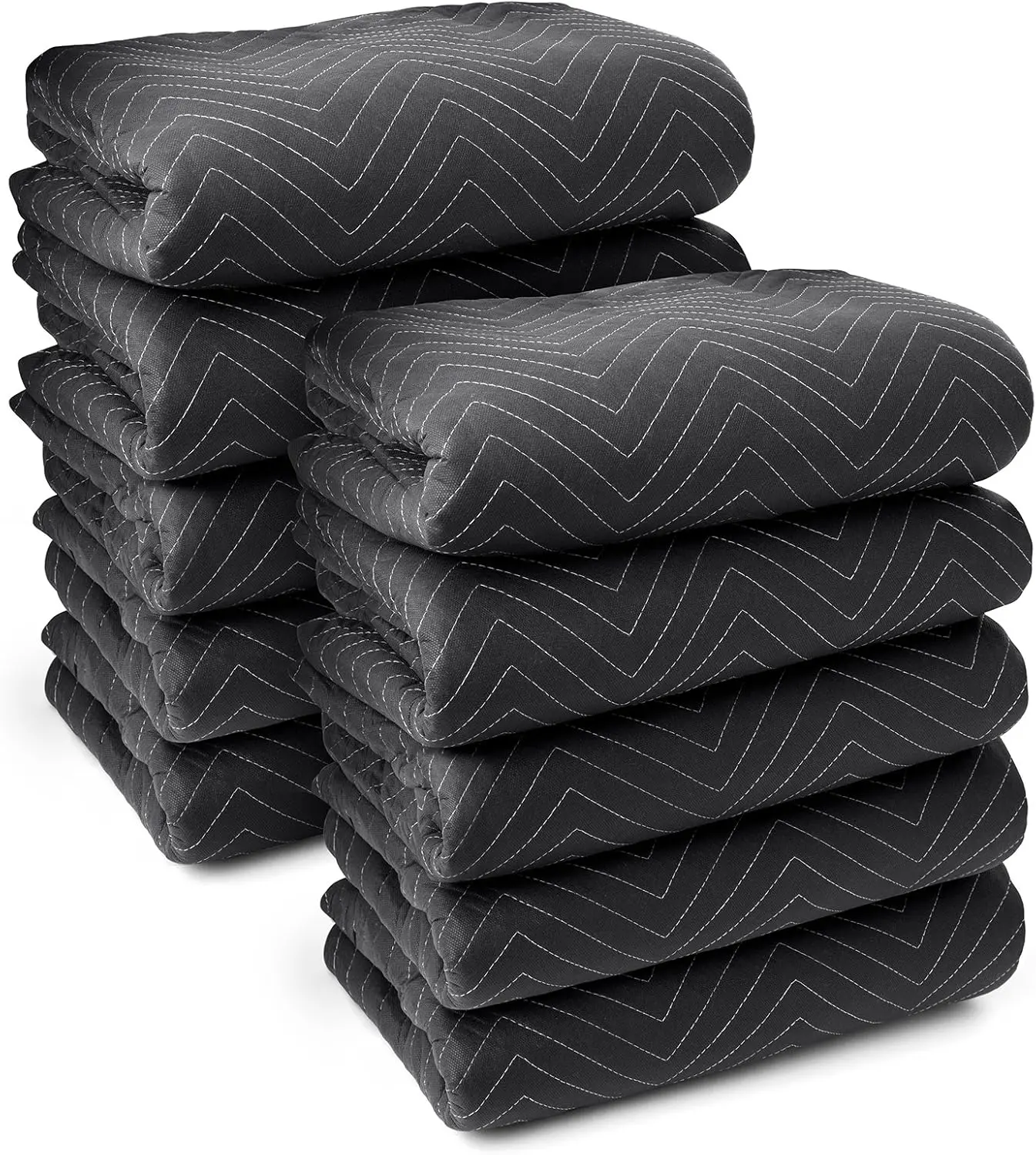 

10 Moving & Packing Blankets - Ultra Thick Pro - 80" x 72" (65 lb/dz weight) Professional Quilted Shipping Furniture Pads Black