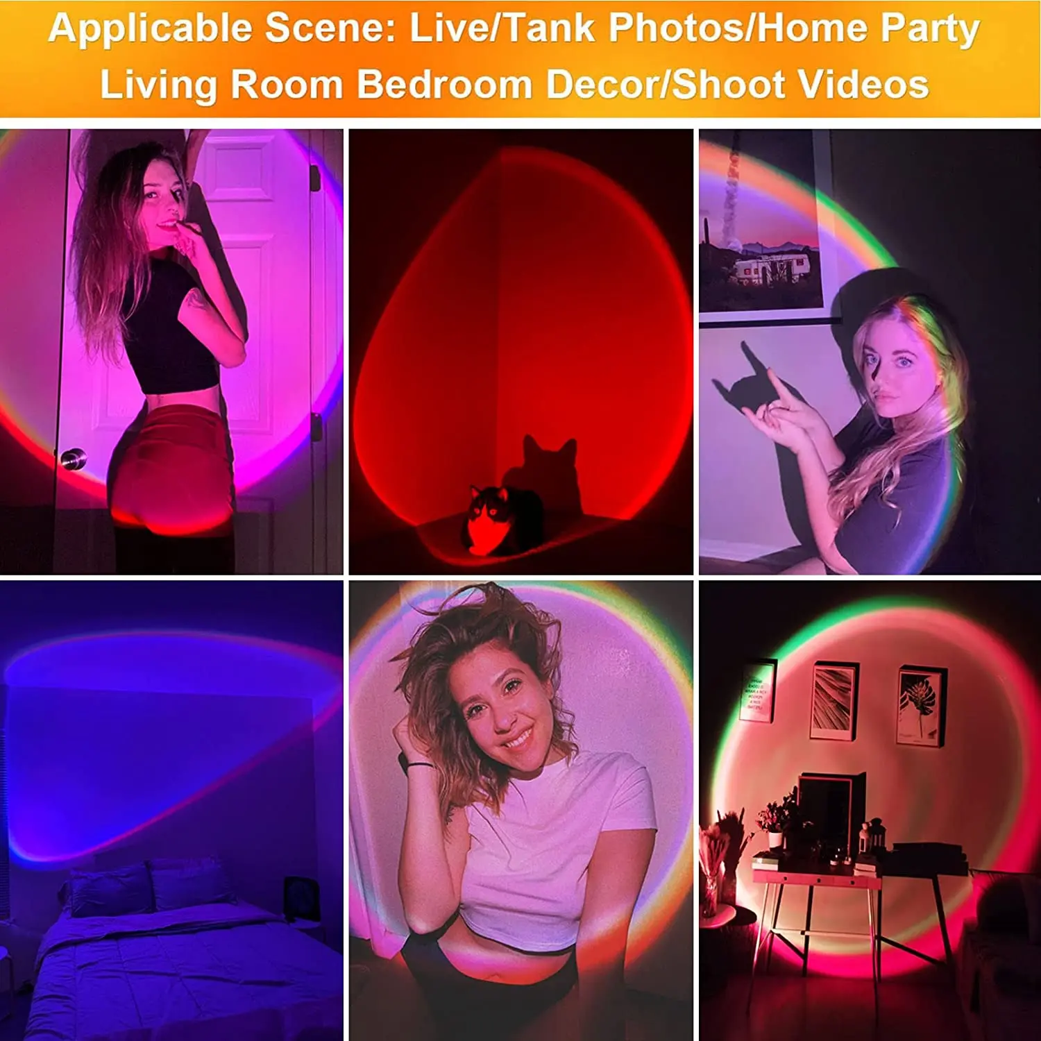 Rainbow Atmosphere Sunset Projector Lamp Night Light Sunset Light For Bedroom Room Decoration Background Wall Tiktok Table Lamp