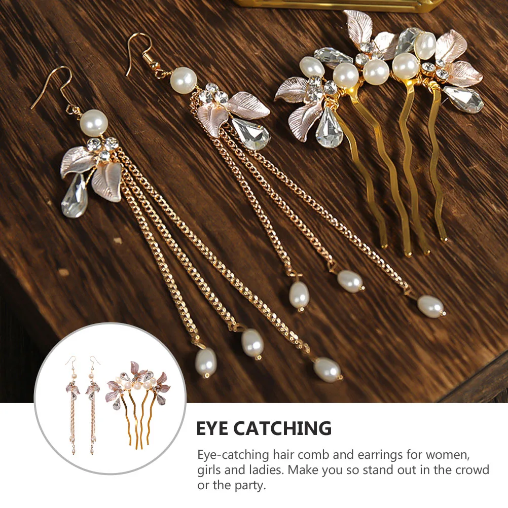 

Hair Accessories Set Women Bridal Wedding Combs Earrings Rhinestones Jewelry Hair Fork Elegant Hairstyle Gifts