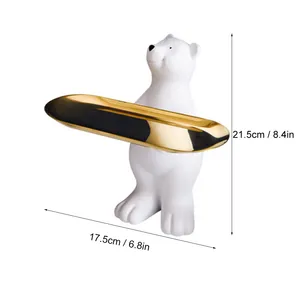 Resin Bear Tray Lightweight Animal Sculpture Storage Organizer for Rings Earrings Necklaces Sunglasses Home Decoration