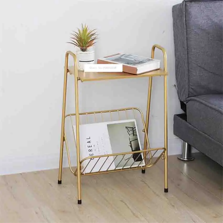 18XS185 Modern Simple Multifunctional 2-Tier lron Tea Table Bedroom Living Room Double Layer Sofa Side Table Display Stand