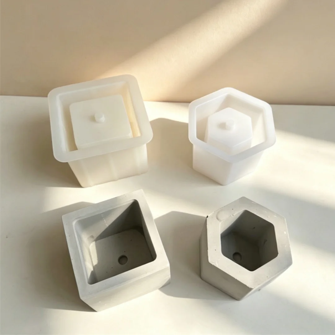 Square Hexagon Geometric Succulent Planter Concrete Silicone Mold Easy Demold For DIY Cement Flower Pot Plaster Home Decor