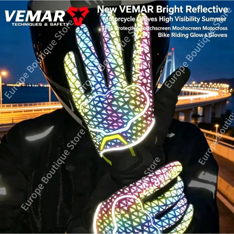 2026 NEW VEMAR High Visibility Summer Motorcycle Gloves Reflective TPU Protective Touchscreen for Motocross Bike Riding Gear