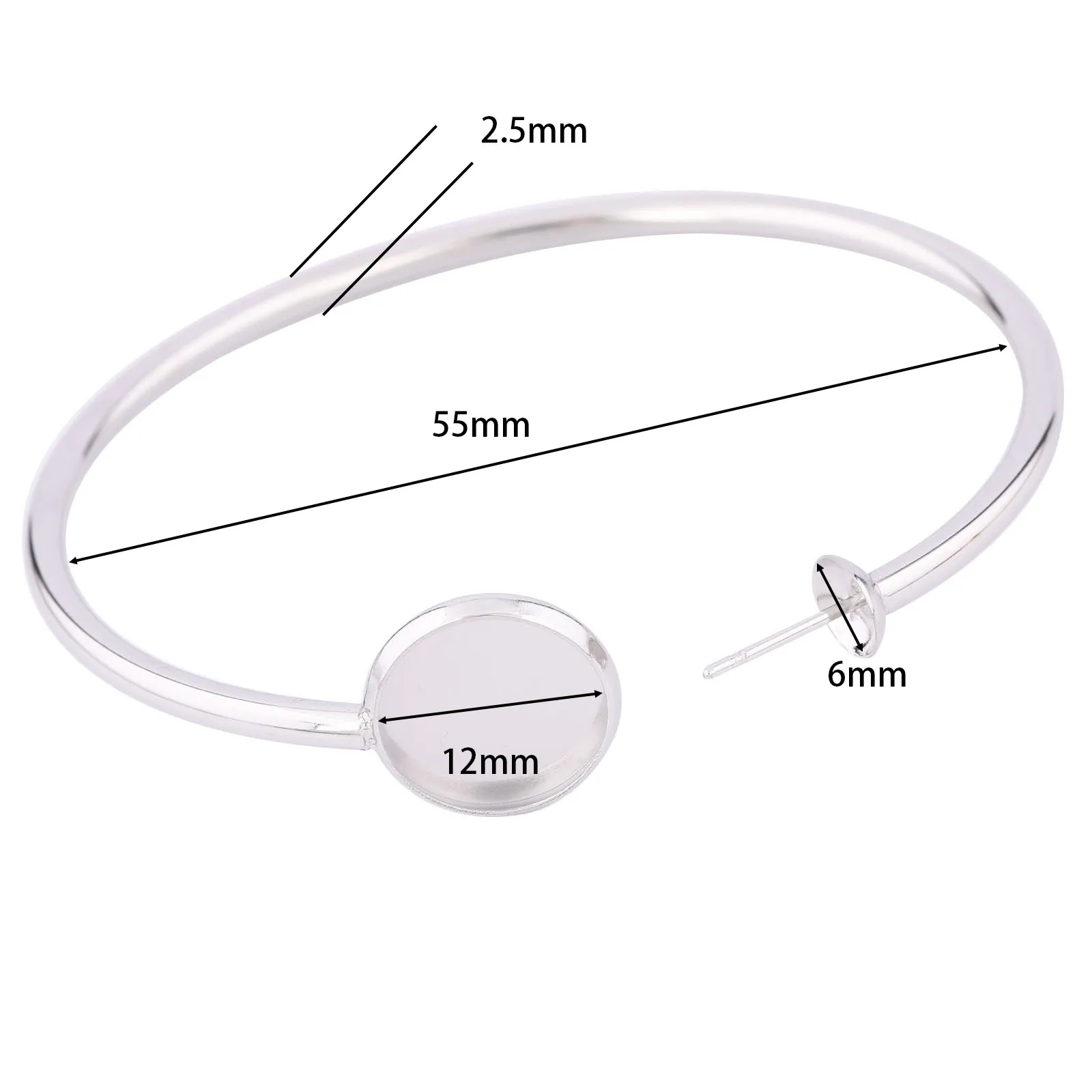 2pcs Stainless Steel 55mm Bendable Pearl Mount Cuff Bracelet Base Blanks Fit 12mm Cabochon Bangle Bezel Setting Trays Diy