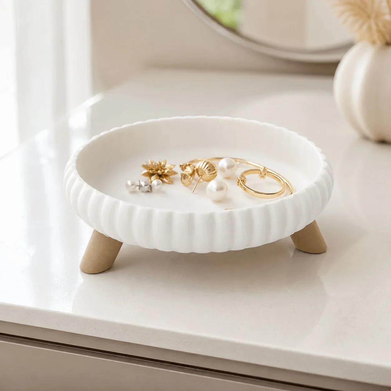 Three-legged Tall Jewelry Storage Tray 3D Printing Laminated Round Decorative Tray Jewelry Key Watch Sundries Trays Decorative