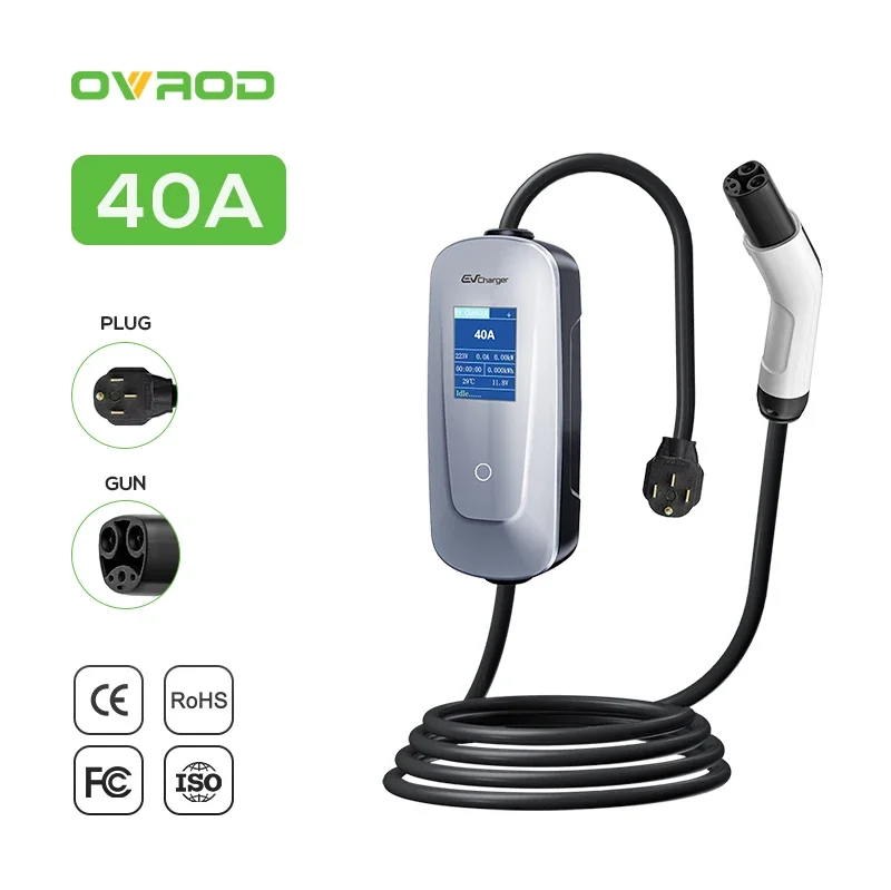 Ovrod Ev Charging Socket Ev Charger Electric Car Vehicle 40a 11kw Tesla Portable Ev Charger