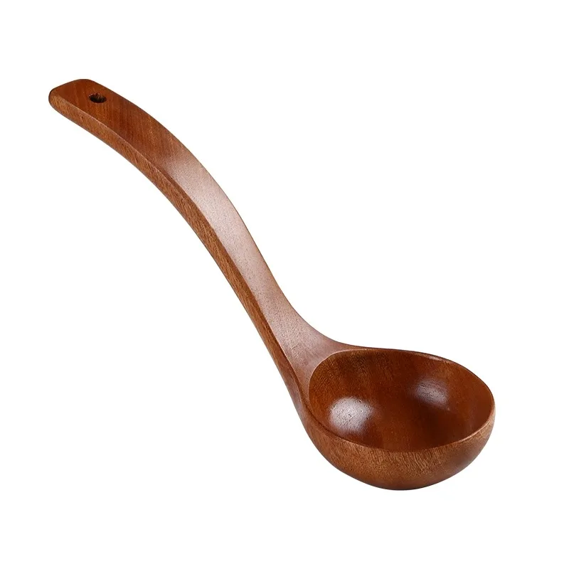 Ebony Large Soup Ladle Household Kitchen Spoon Restaurant Service Spoon Long Handle Wooden Japanese and Korean Style Spoon